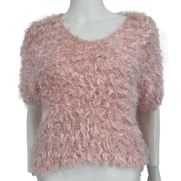Cache’ VTG Fluffy Curly Faux Lamb Pink Crop Top Size S - Picture 1 of 6